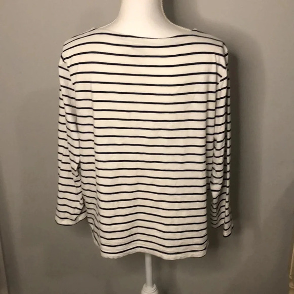J. Crew Women's Boatneck Navy and White Striped Shirt Size Large - Picture 3 of 7